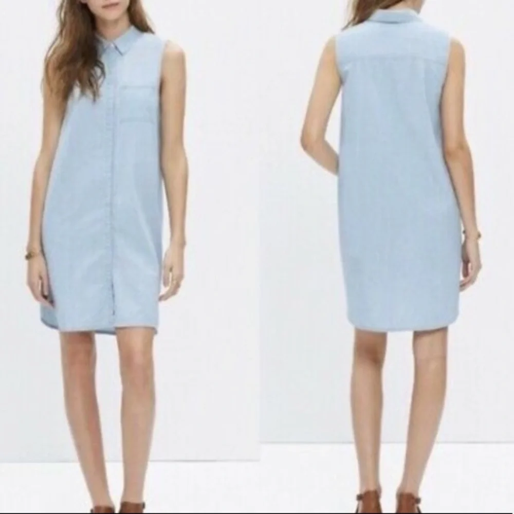 MADEWELL CHAMBRAY SLEEVELESS SHIRT DRESS - Picture 1 of 7